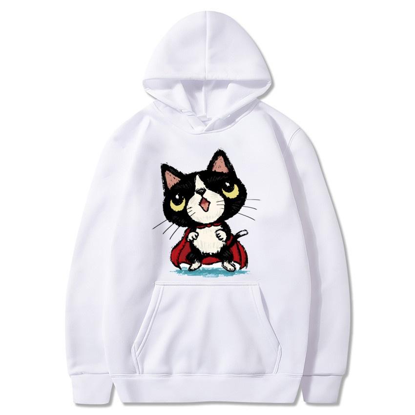 Autumn and winter cat cartoon printed hoodie classic style college style men's and women's pullovers daily fashion warm hoodie
