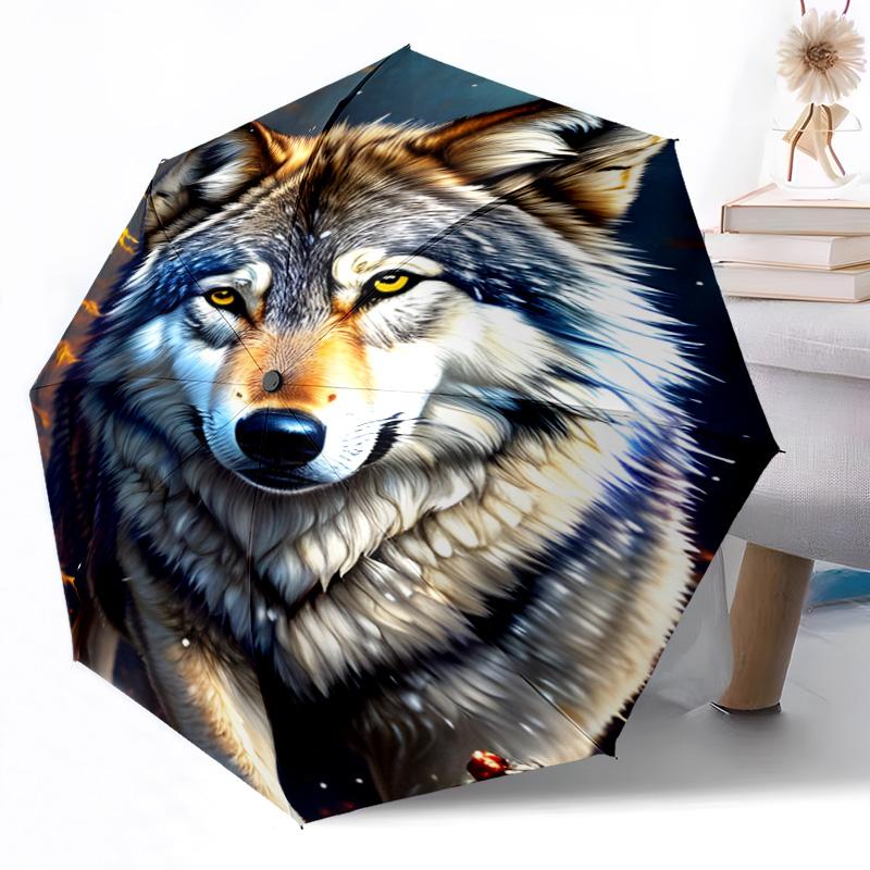 Wolf Yin Yang Automatischer Outdoor-Regenschirm Einziehbares Design mit 8 Speichen Langlebig Leicht Perfektes Geschenk für Freunde Familie