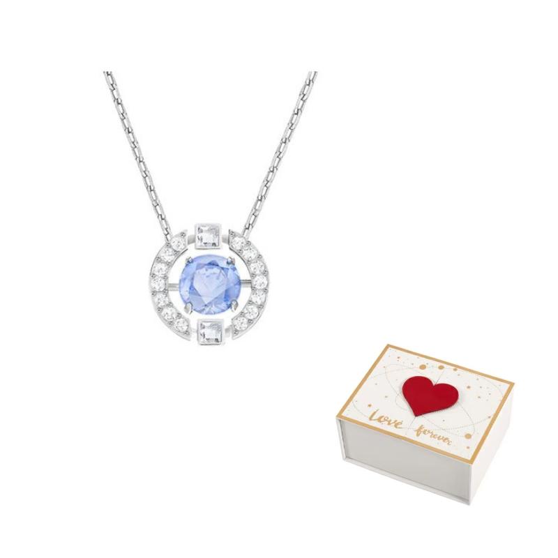 Swarovski Una Necklace Round Cut Blue Rhodium Plated F (One Size Fits All)-white gift box синий