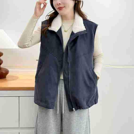Plus Size F7 Women's Autumn/Winter Thickened Vest Cardigan - Korean Style Solid Color 2519.