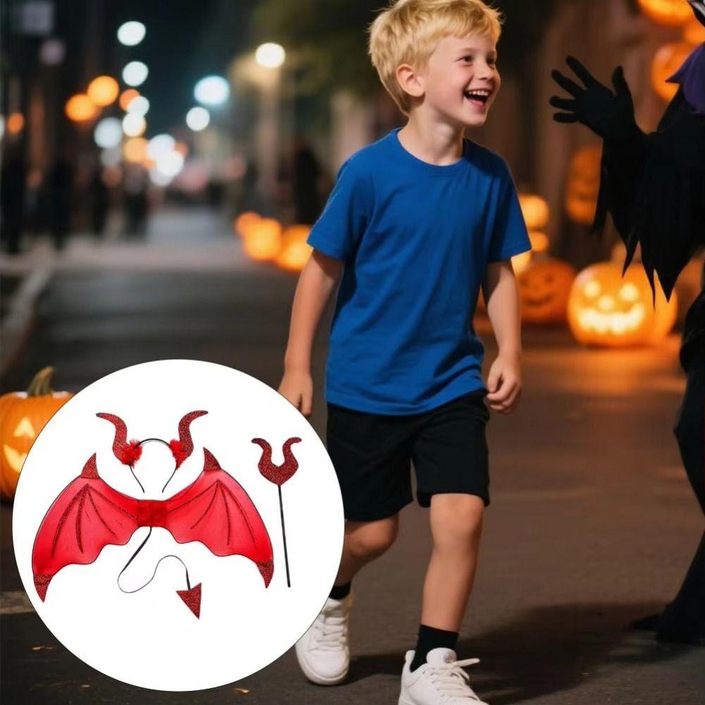 3Pcs/Set Demon Horn Hair Band Halloween Cosplay Props Demon Wings Set  Cosplay Event