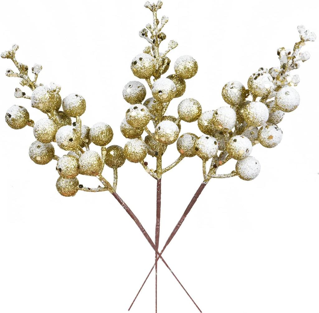 16 Pack Christmas Glitter Berries Stems, 8" Artificial Christmas Picks Snowy Berry Stems for Christmas Tree Ornaments, DIY Xmas Wreath, Crafts,Holiday