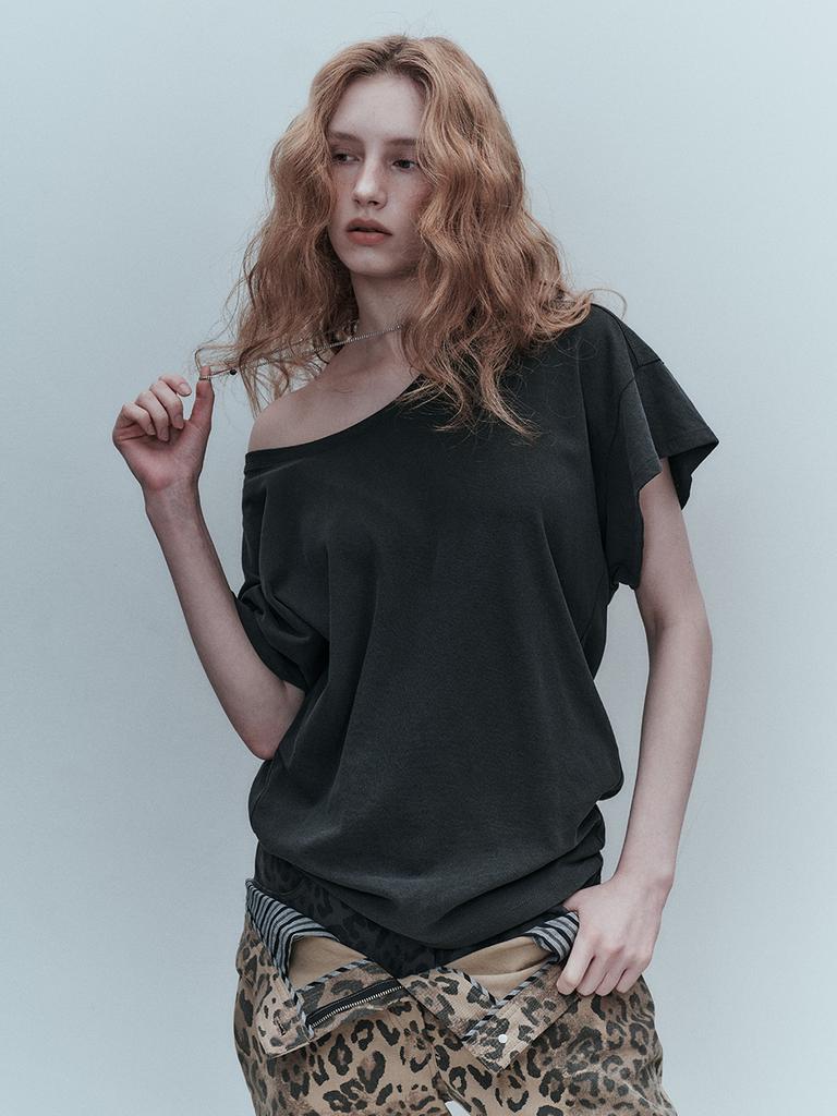 VEGAN TIGER Airy Batwing T-Shirt Charcoal