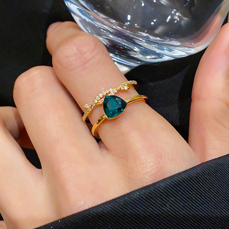 18K Gold Plated Geometric Double Layer Open Ring with Zircon - High-End Luxury Jewelry for Index Finger