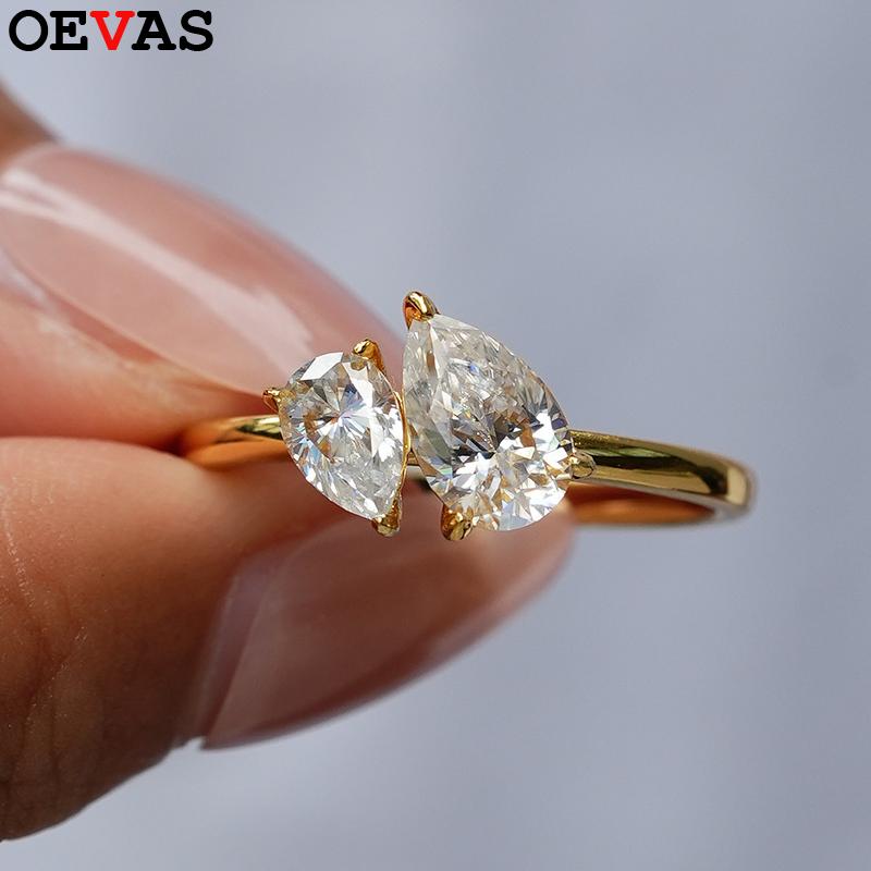 OEVAS 1.5cttw 2-Stone Moissanite Rings 100% S925 Silver Toi et Moi Wedding Rings For Women Engagement Band Fine Jewelry