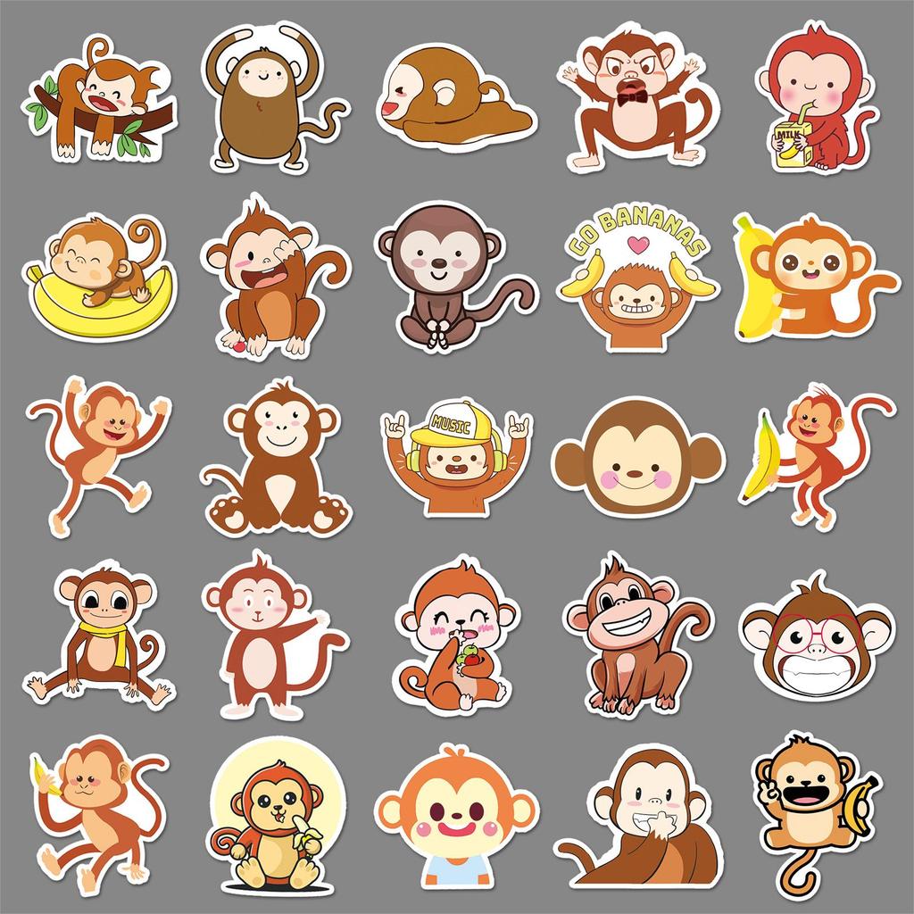 50pcs Creative Monkey Doodle Cartoon Animal Stickers for Phones & Suitcases - Waterproof & DIY