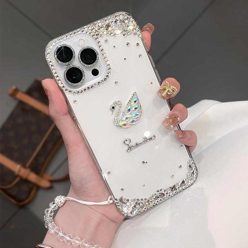 Light luxury rhinestone swan for iPhone17ProMax mobile phone case Apple 16 flash diamond 15 transparent 14 protective case