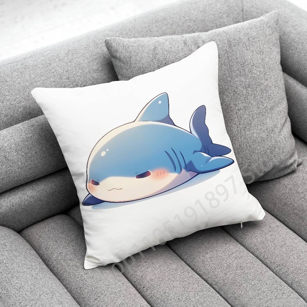 Funny Cartoon Blue Shark Throw Pillow Case For 50cm 40cm 55cm 45*45cm 30cm Square Bedroom Pillowcase Cover