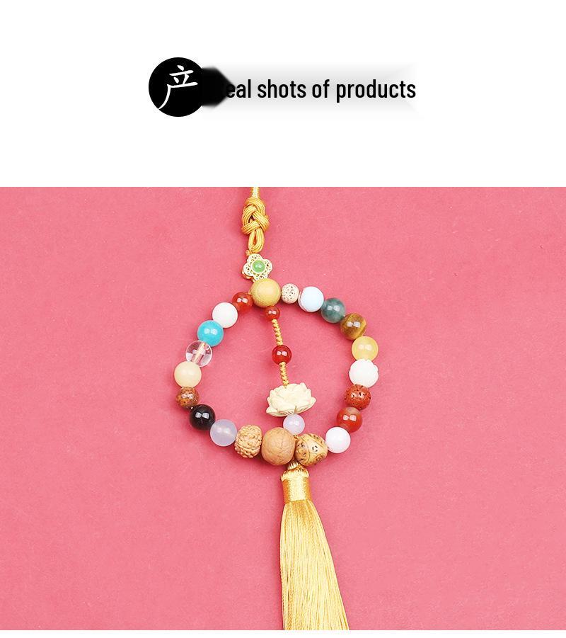 Eighteen-Seed Car Pendant: Safe Travel Charm, Bodhi Bead Ornament, Premium Temple Decoration.