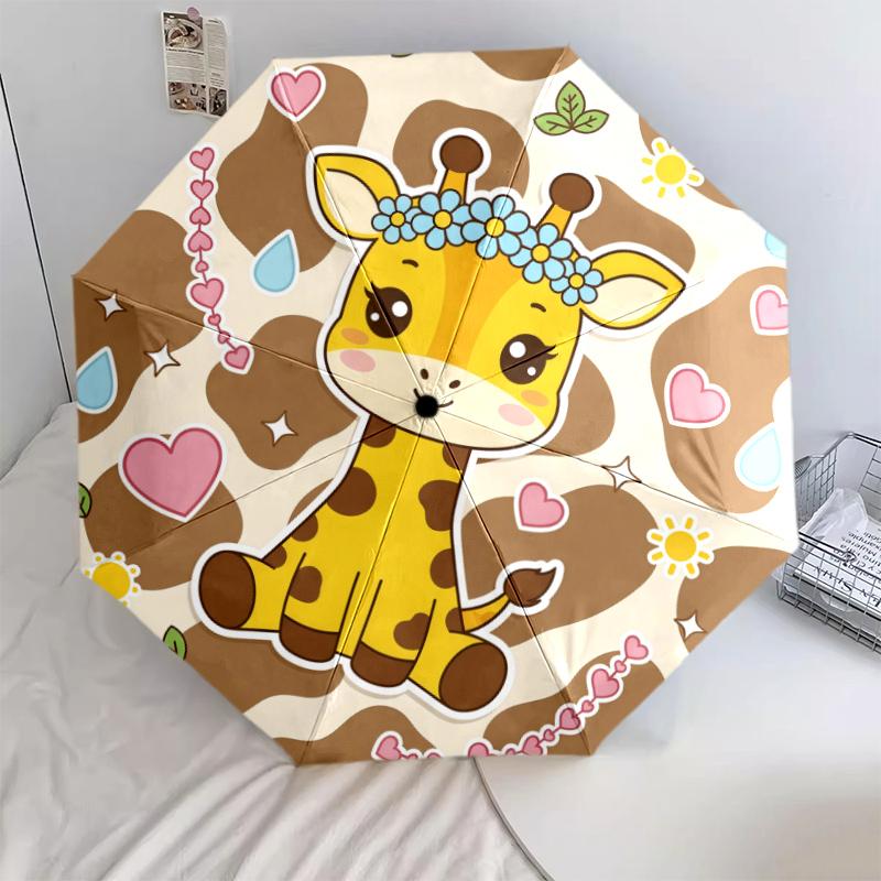 1 PC Automatic Folding Umbrella - Cartoon Animals Pattern, Portable & Foldable Design with 8 Ribs, Christmas Birthday Gifts