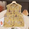 Dames Retro Chinese Kalebas Jacquard Vest, Lente/Herfst Ronde Hals met Kikkerknopen