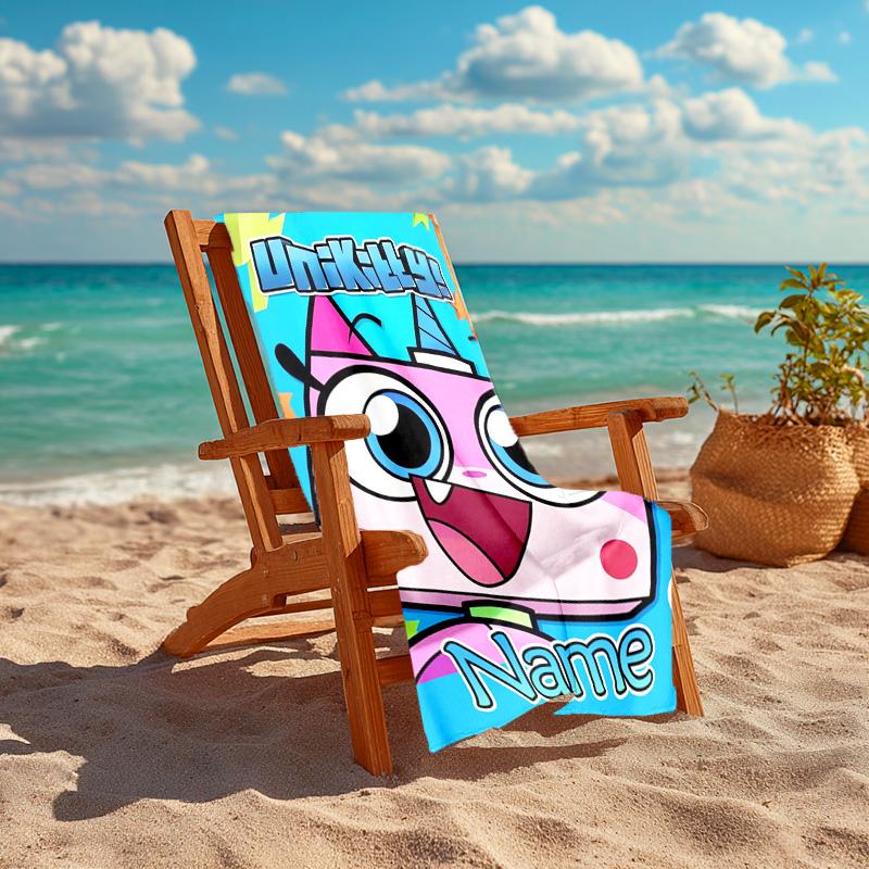 Personalized customized proof beach towel with UniKitty pattern - soft, absorbent,quick-drying,perfect swimming,camping&bathing