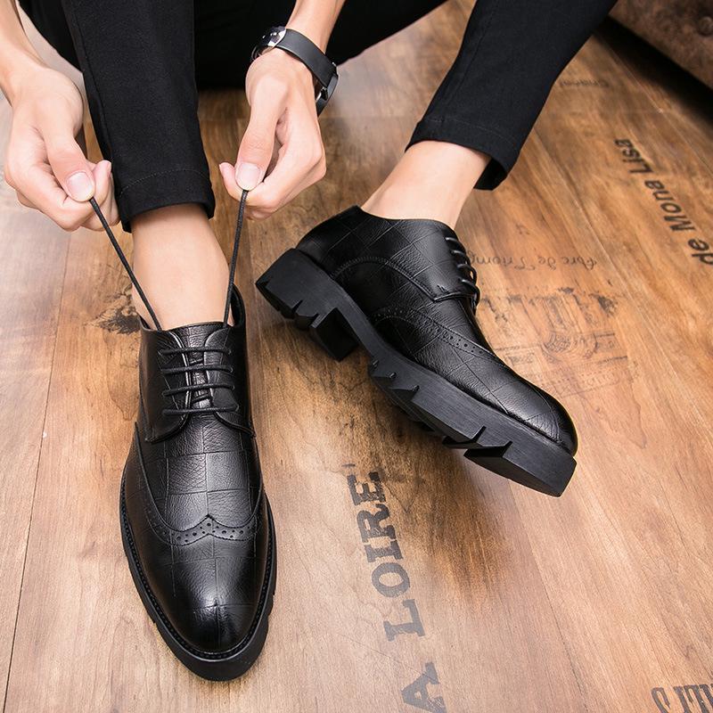 Men's Spring & Autumn Brogue Casual Shoes - British Platform with Thick Soles
