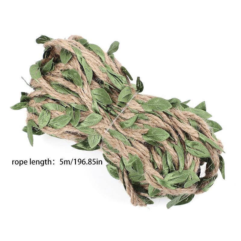5M Burlap Leaf Ribbon Green Leaves Hemp Rope Home Garden DIY Decoration Rattan Wedding Birthday Party Gift Bouquet Packaging