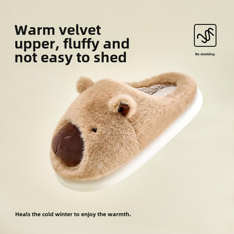 Papuci din bumbac anti-alunecare din pluș Capibara pentru toamnă și iarnă