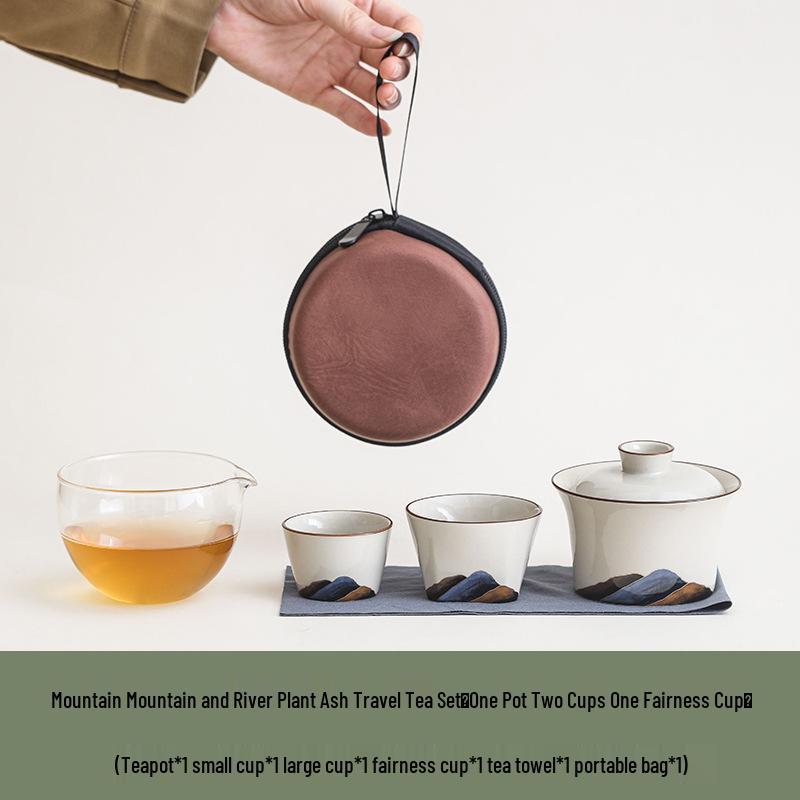 Wood Ash River Ceramic Travel Tea Set: 2-Cup Gongfu Set for Camping - Ideal Gift for Elders