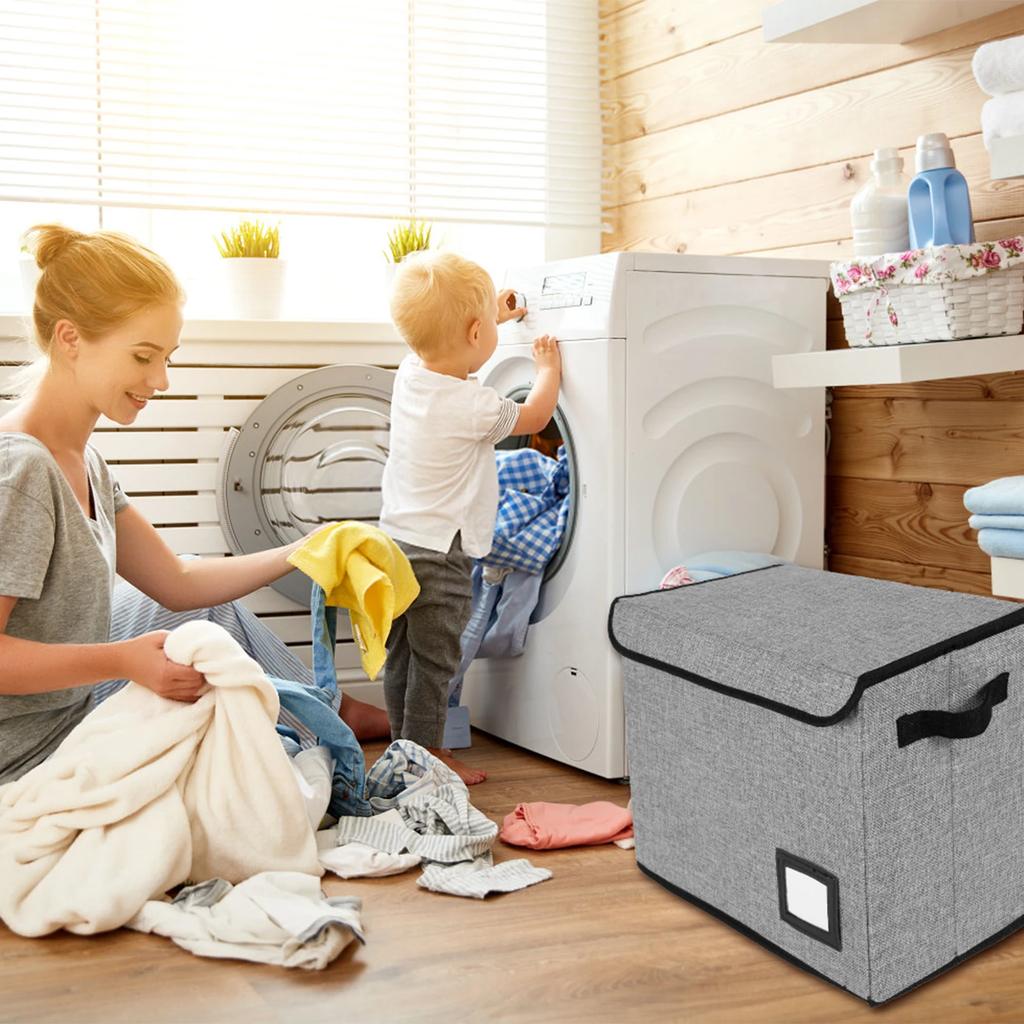 New Foldable Clothing Storage Box Washable Comic Book Storage Bin with Handle Enclosed Lid Multipurpose Organizer for HomeOffice
