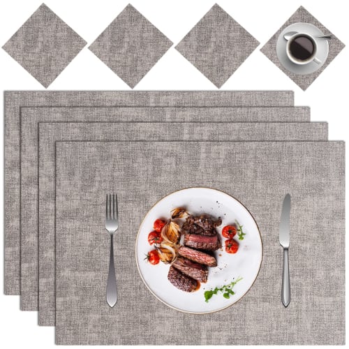 Aoipend Washable Placemats, PU Leather, Set of 4, Nordic Style, Water-Repellent, Stain-Resistant, Insulated, Non-Slip, Easy to Clean, Double-Sided, Su