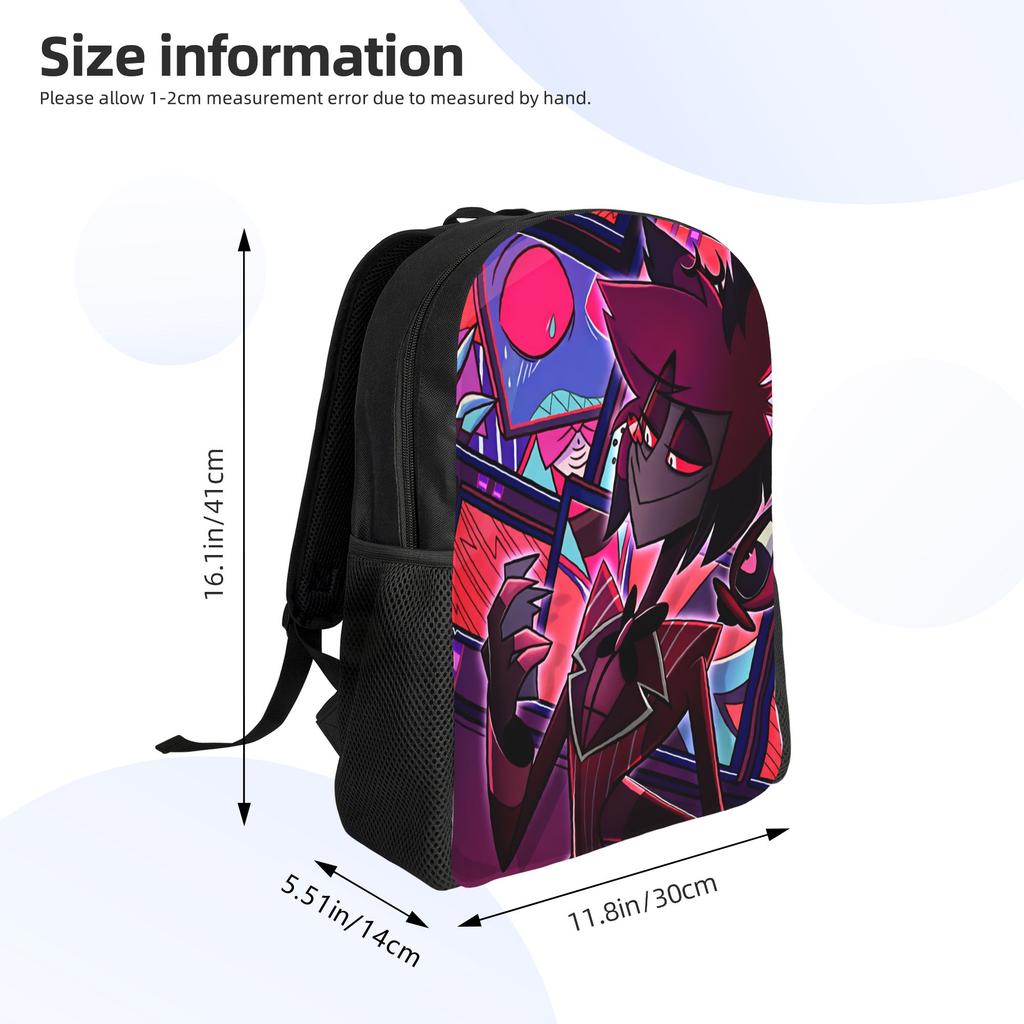 Radiostatic Vox Alastor Backpack Hazbin Hotels Stylish Backpacks Youth Camping Pattern School Bags Colorful Rucksack