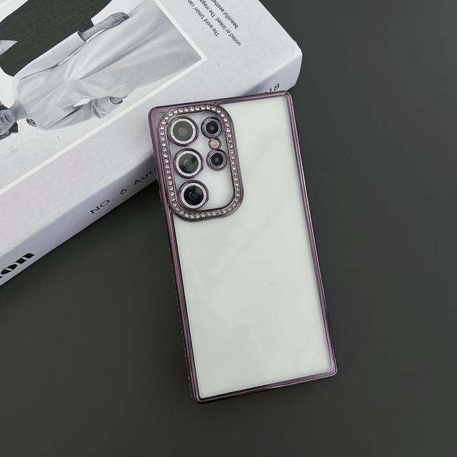 Luxury Plating Glitter Diamond Edge Clear Case For Samsung S24 S23 S22 Ultra Plus Camera Protection Transparent TPU Soft Cover