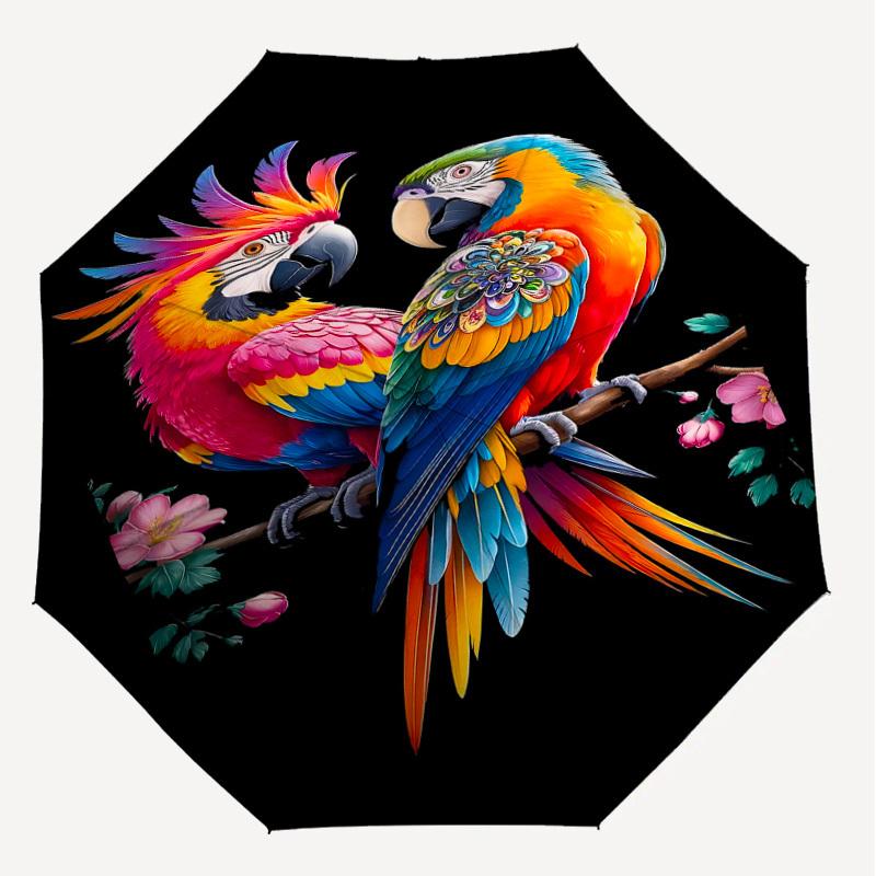 1PC Parrot Flowers Automatic Open/Close Umbrella with Windproof, 8-Rib Sturdy Canopy, Durable Ribs, Fashionable Design, Outdoor Accessory, Fun Prin, H
