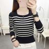 Women's Square Neck Striped Sweater Spring Autumn Fashion Designed Long Sleeve Top Short Length Knitted Base Layer