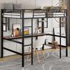 Bunk Bed 90x200 Cm Black, Iron Bed Desk, 4 Small Shelves, Large Bookcase, Safety Ladder, for Children's Room/adults