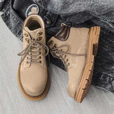 Bottes Martin cuir automne et hiver nouvelles bottes hautes rhubarbe bottes décontractées tige moyenne bottes brutes tendance