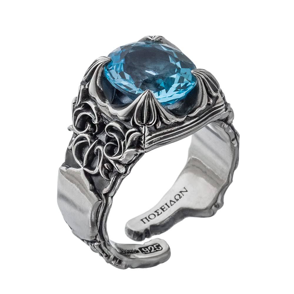Artemis Classic Poseidon Silver Ring Silver Accessories for Men and Brand Silver 925 Silver Ring with Blue Topaz Ring, ACR0292, Women, Jewelry, Ring,