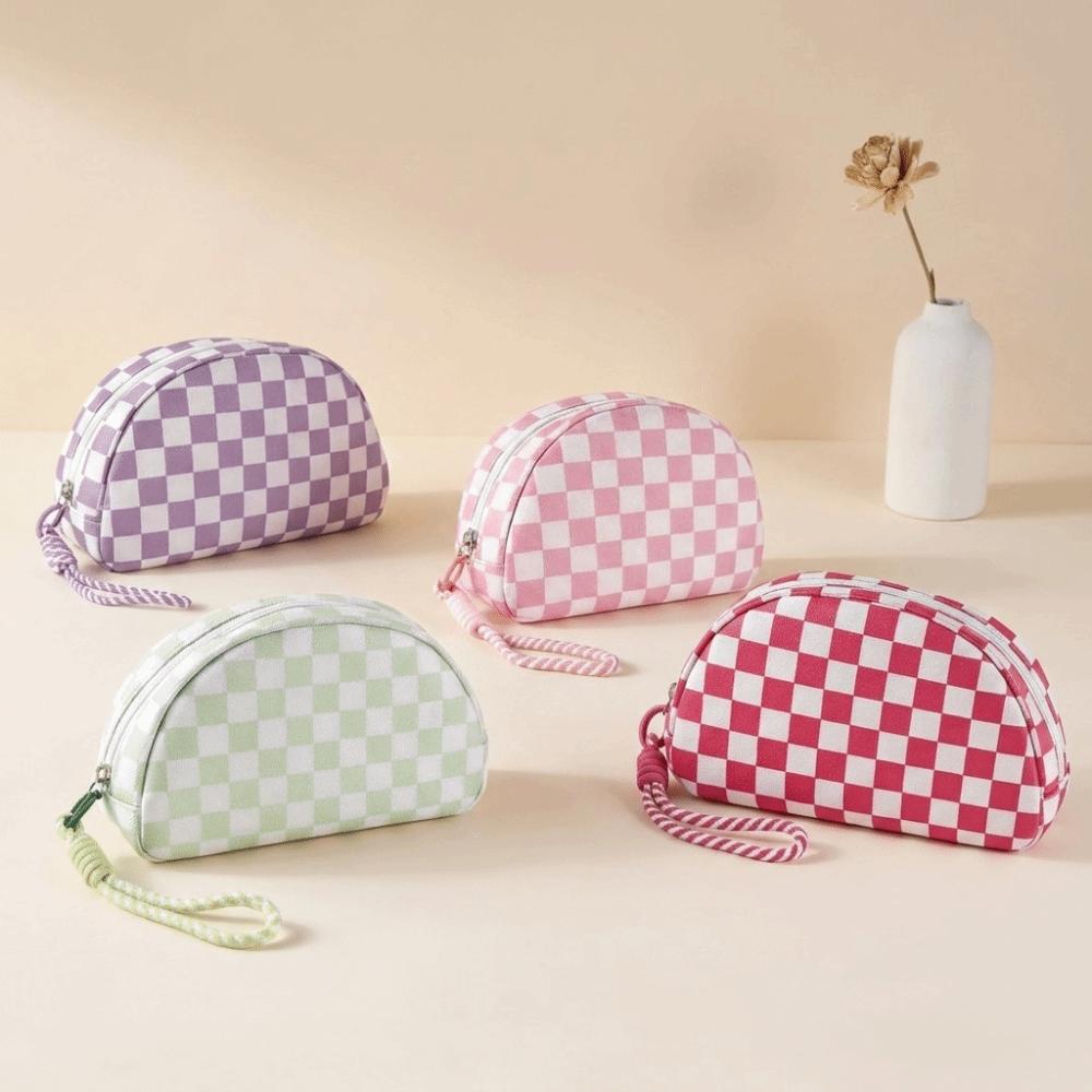 with Hand Strap Checkered Pattern Cosmetic Bag Waterproof Toiletry Bag Makeup Organizer Travel