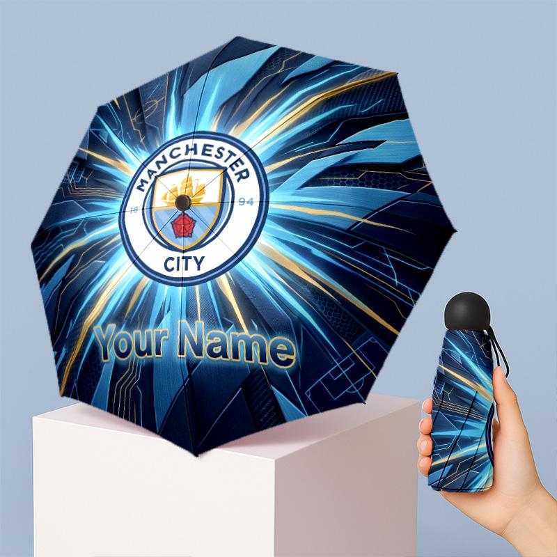 Manchester City Manual Five Fold 8 Rib Umbrella Support Custom Text, Lightweight Travel Umbrella