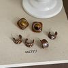 Caramel Color Drip C Circle Polka Dot Bow Stud Earrings Women's Retro Personality Fashion Trend Commuter Earrings Earrings
