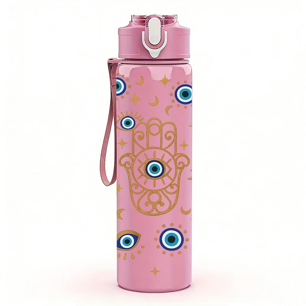 1 Stück Nazar Amulett Boho Nahtloser Druck 750ml Farbe Kunststoff Sport Wasserflasche Auslaufsicher Klappdeckel mit Strohhalm Geeignet für Sport Büro Zuhause