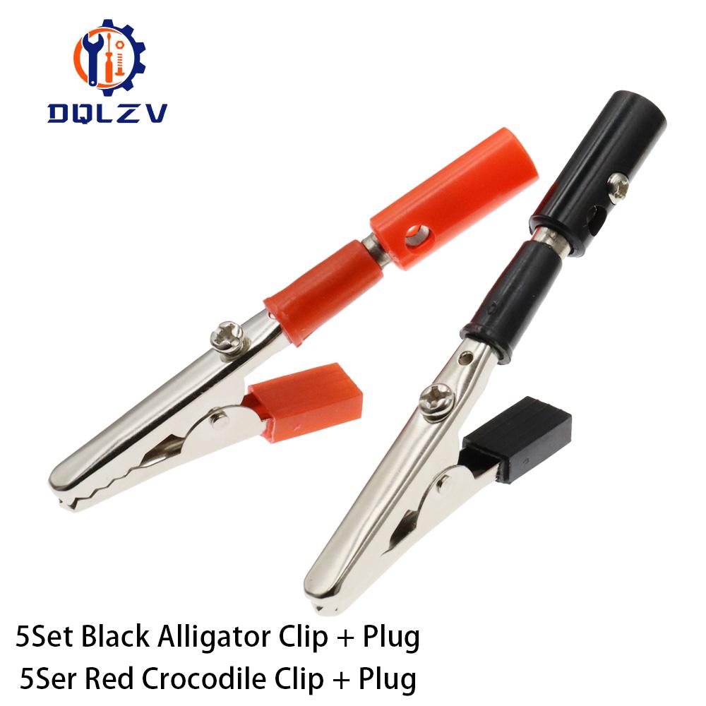 10PCS 50mm Plastic Handle Test Probe Metal Alligator Clips Connector Connect Socket Plug for Battery 4MM Banana Plug
