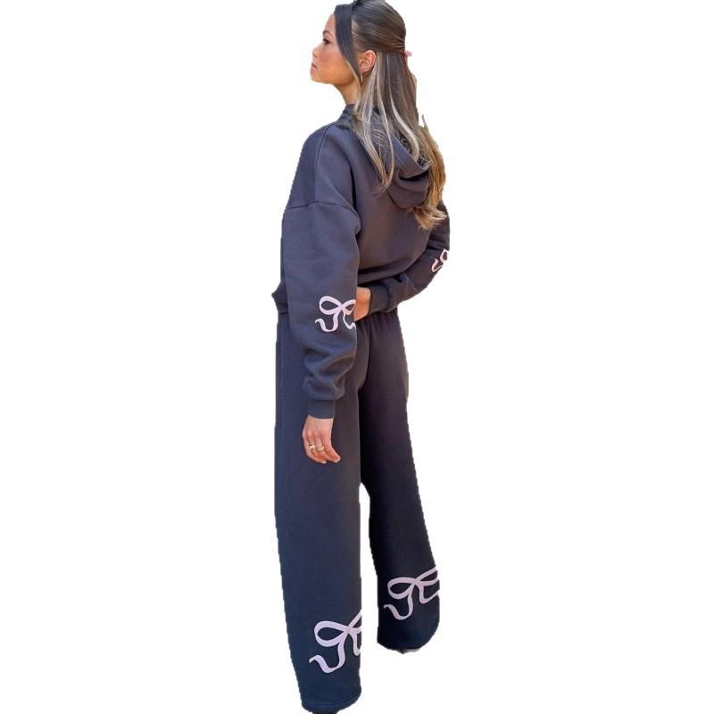 Womens Winter Casual Hoodie Set With Bow Detail Streetwear Two Piece Outfit
