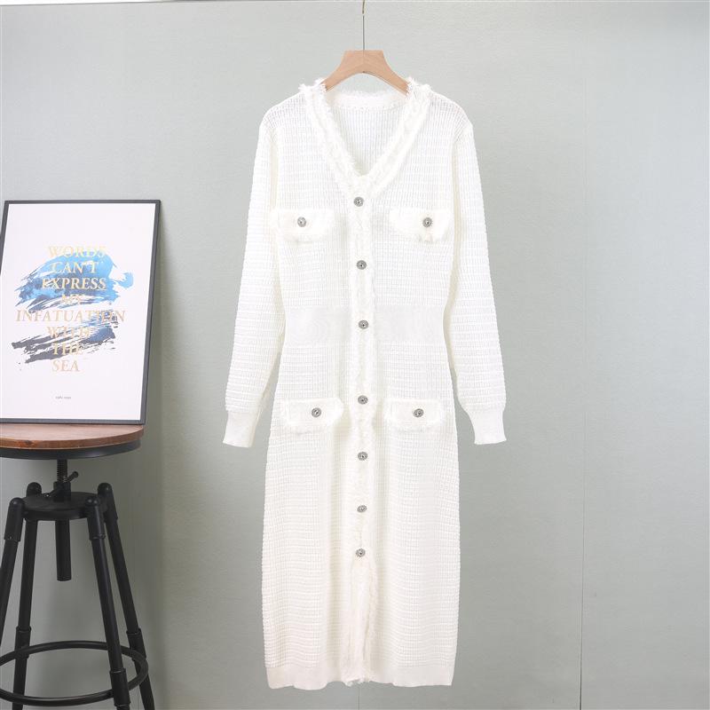 

Женское платье весна-осень с длинными рукавами и V-образным вырезом, повседневное вязаное платье-свитер на пуговицах, миди-платье для женщин, однотонные облегающие трикотажные платья миди в рубчик one size fits all белый