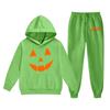 Kids Halloween Hoodie Set with Pumpkin Face Print Long Sleeve Pullover and Matching Pants Comfortable Fit Soft Fabric Suitable for Fall Season