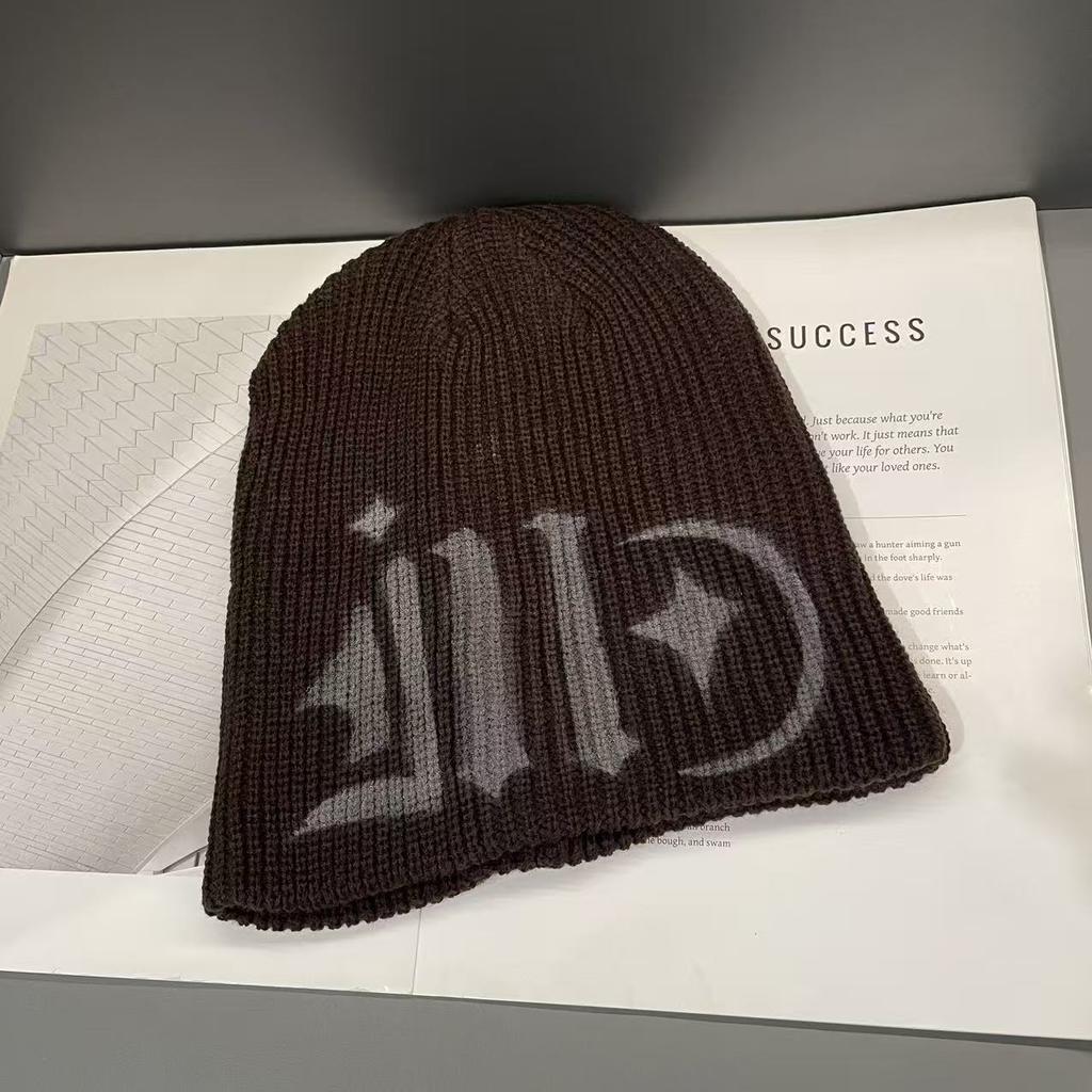 Pile Hat Cold Hat for Men In Autumn and Winter Street Sweet and Cool European and American Style Spray Painted Knitted Woolen Hat for Women