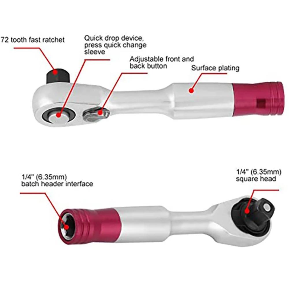 1/4'' Mini 72 Teeth Ratchet Wrench Hex Head/square Head Screwdriver Socket Wrench Repair Tool for Vehicle Bicycle Bike