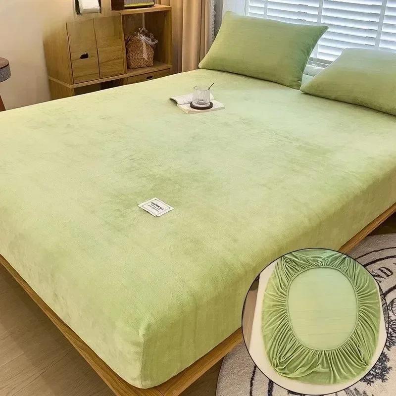 Elastischer Matratzenbezug Warmer Plüsch Spannbettlaken Samt Bettbezug Winter Warmer Bettbezug Matratzenschoner Milchsamt Laken