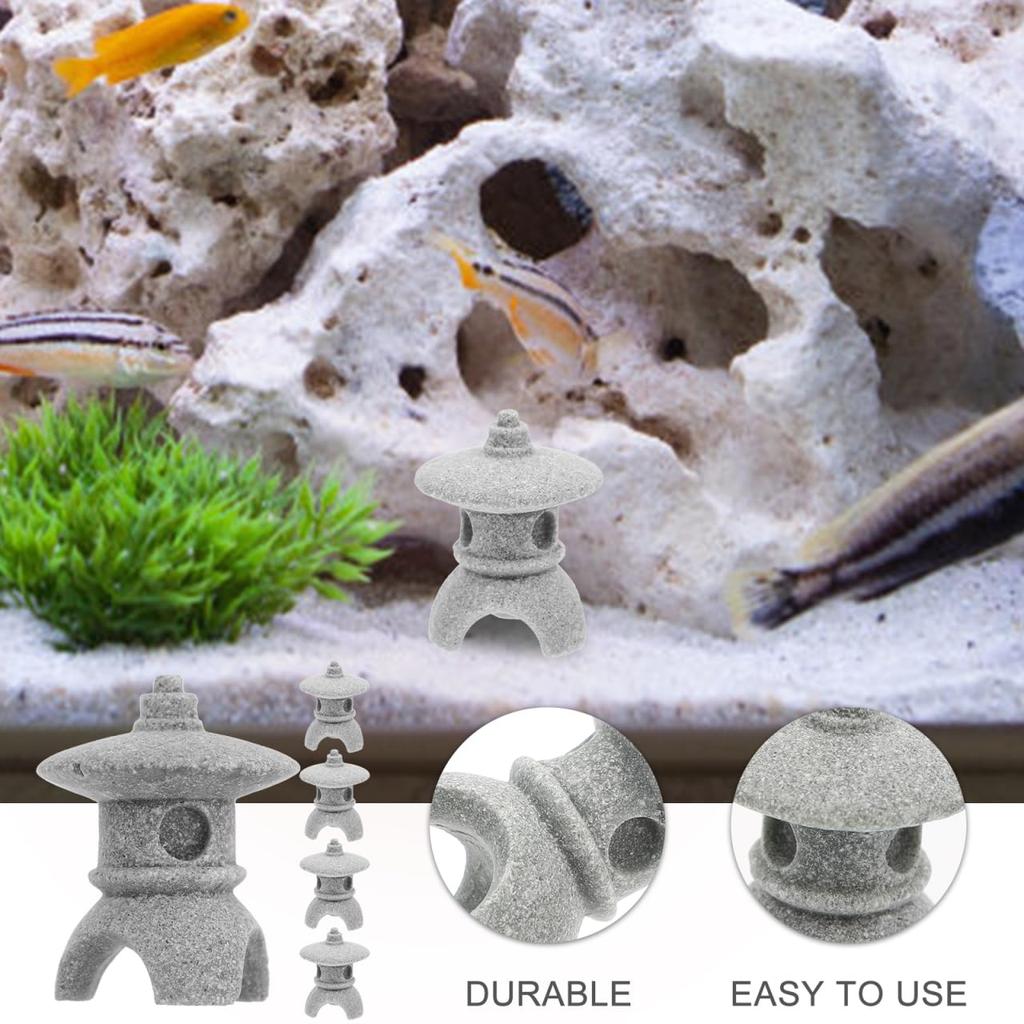YARDWE Cobblestone Miniature Pagoda Set of Imitation Pavilion Aquarium Lightweight Bonsai Garden Ornaments Statues, 5, Statues, Decor, Figurines,