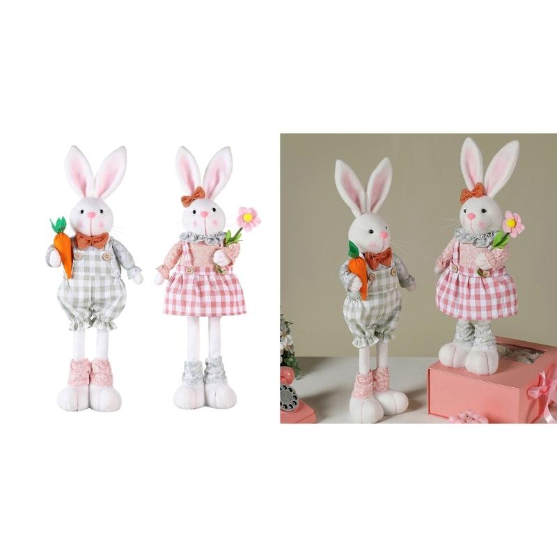Plush Rabbit Easter Miniatures Craft Extendable Legs Rabbit Ornament Fairy Garden Supplies Desk Home Figurine Ornament