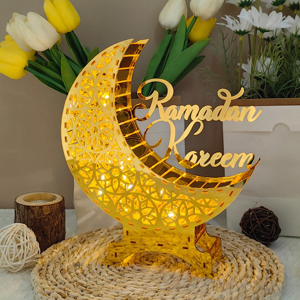 Ramadan Eid Mubarak Acrylic Moon Light Ornaments Decor Light Table Lamp Decorative