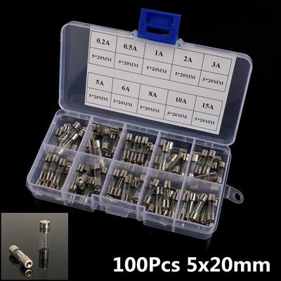 100 Buc 5x20mm Ardere Rapidă 0.2A-15A Auto Mașină Camion Siguranțe Tub de Sticlă Kit Asortat