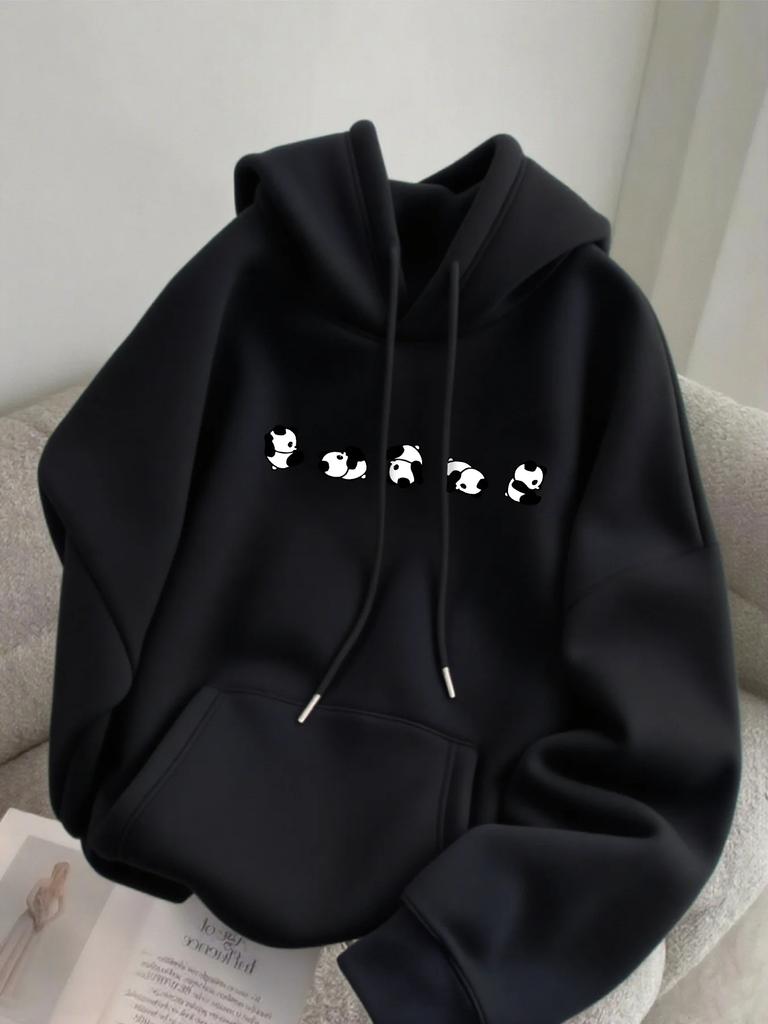 Woman's Cute Panda Print Hoodie Versatile Autumn/Winter Style Casual and Comfortable Women Holiday Gift Cost-effective Clothing