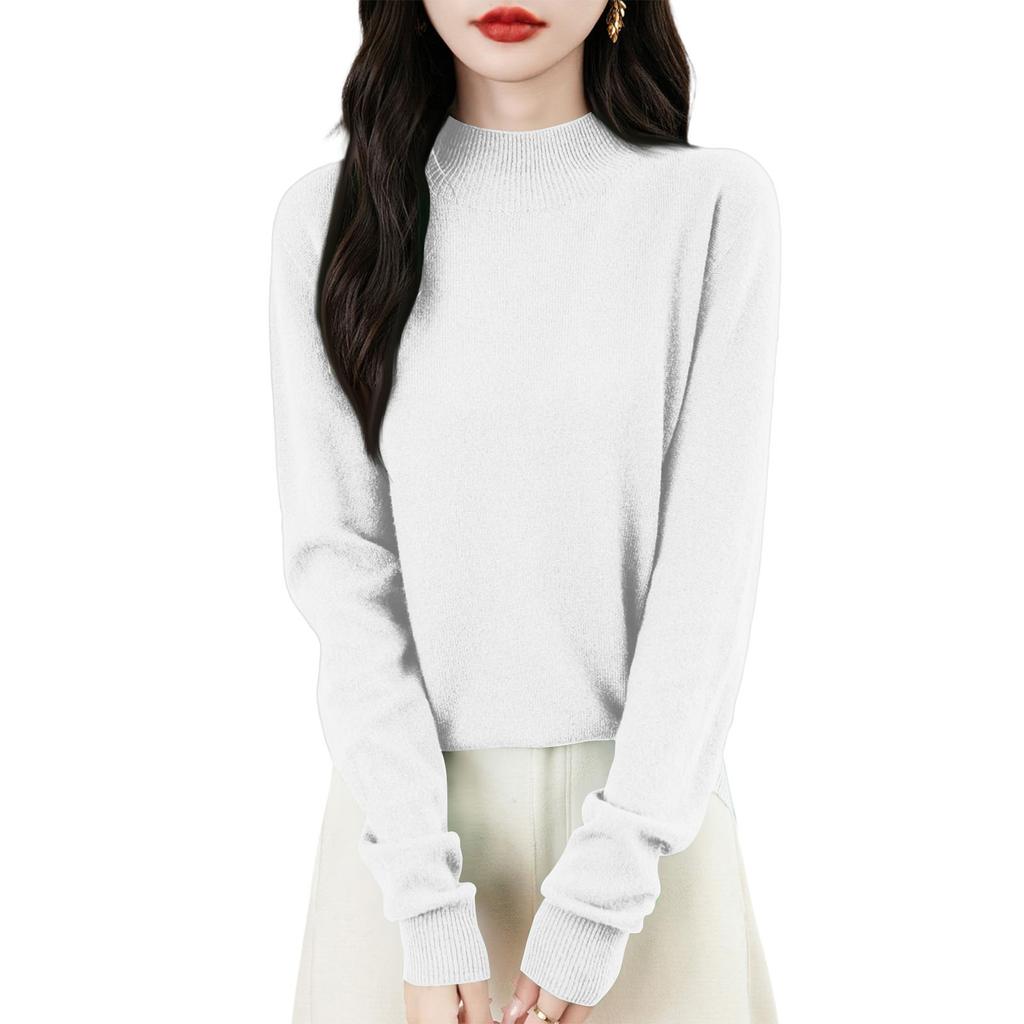 Women's Fashion Flat-Knit Half-Turtleneck Pullover Sweater Solid Color Long-Sleeve Top