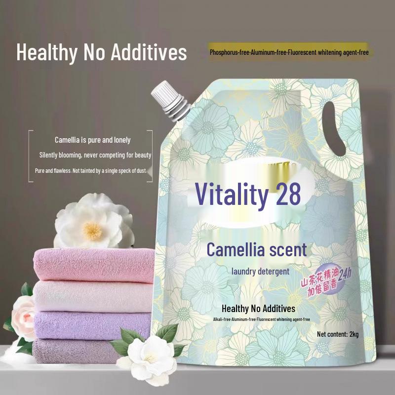 Vitality 28 Camellia Scent Laundry Detergent with Stain Removal and Long-lasting Fragrance, Economical Household Pack.