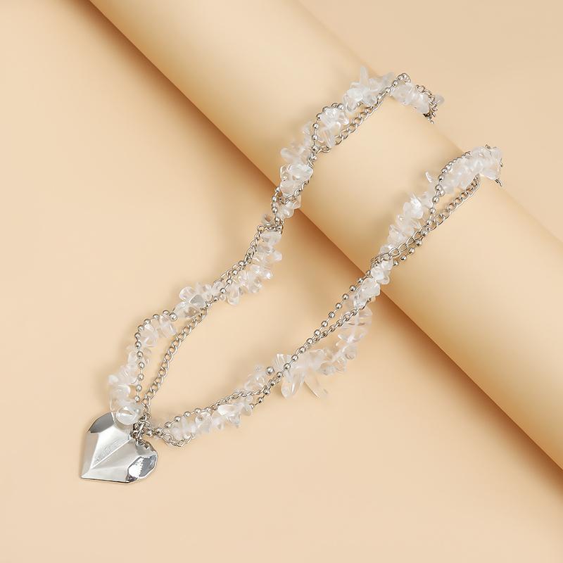 Fashion Trend Accessories Irregular Hand-Beaded Love Fringe Serpentine Pendant Mix Necklace Stainless Steel Jewelry