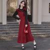 Women's 2026 Spring/Autumn Red Plaid Sweet Age-Reducing Long Dress - Two-Piece Effect