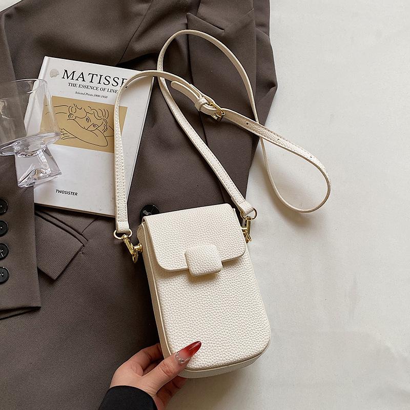 Spring and Summer Dopamine Sweet Simple Wind Mobile Phone Bag Women's Casual Versatile Commuter Advanced Sense Lychee Pattern Messenger Bag